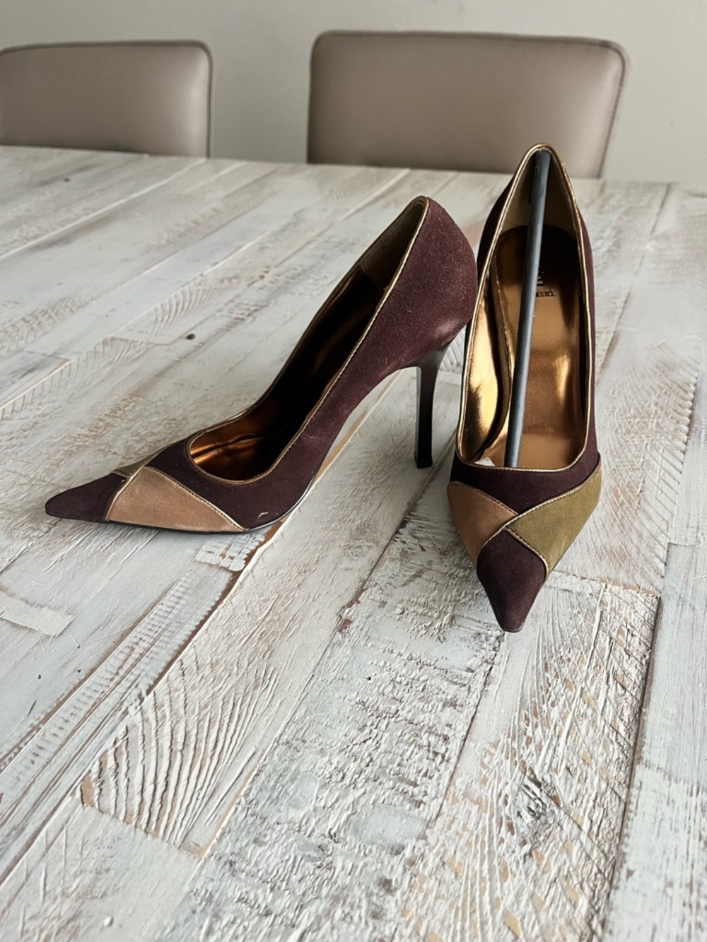 Bakers Colorblock Pointed-Toe Pumps in Brown, Olive & Tan
